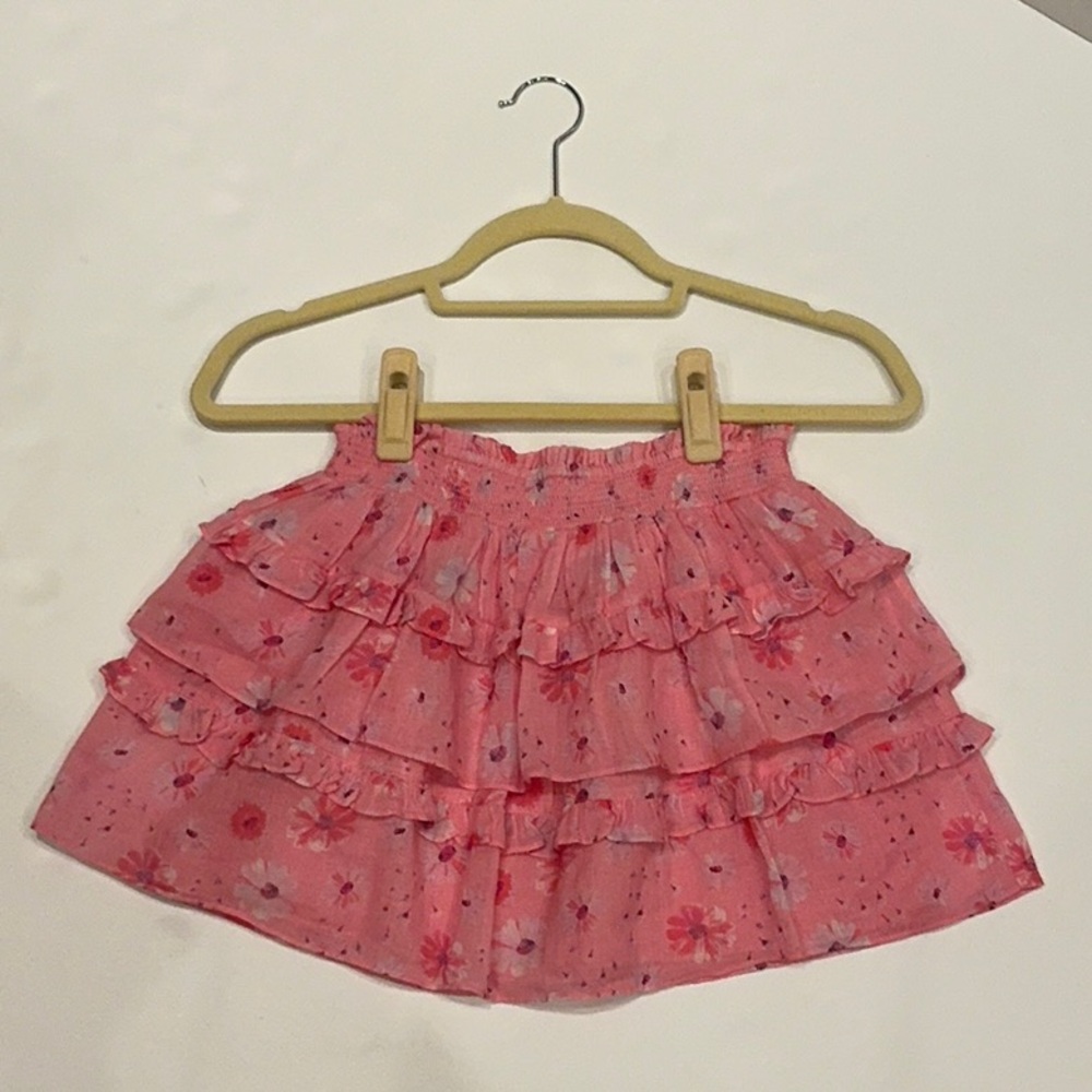 LoveShackFancy Pink Floral Tiered Ruffle Skirt | Girls Size 12Y